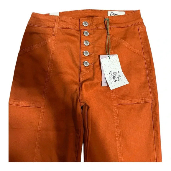 **SOLD** Cosmic Blue Love (Pistola) Pumpkin Denim Button Fly Skinny Jeans - Picture 3 of 3